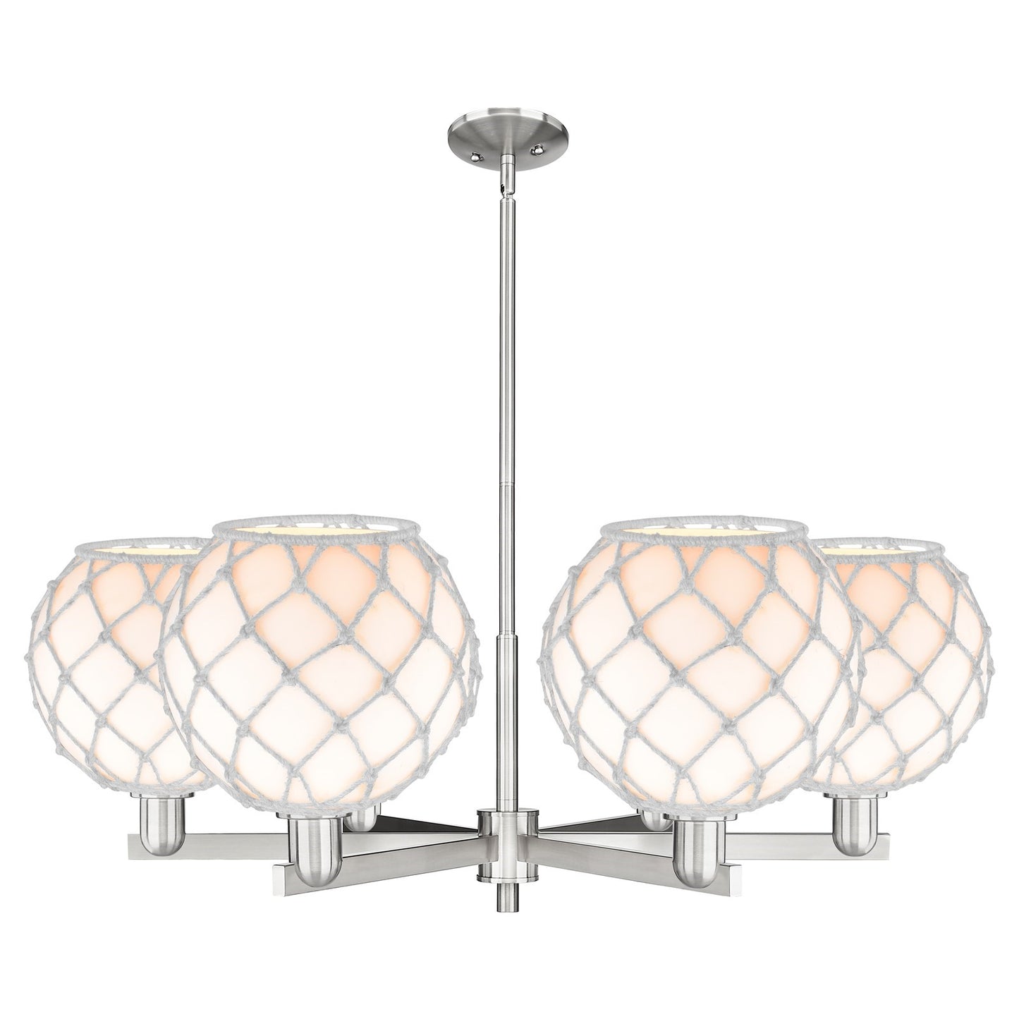 Innovations Farmhouse Rope 40in 6-Light Chandelier | Industrial Satin Nickel Steel and White Glass with Rope | Kitchen Island | Model 716-6CR-SN-G121-10RW