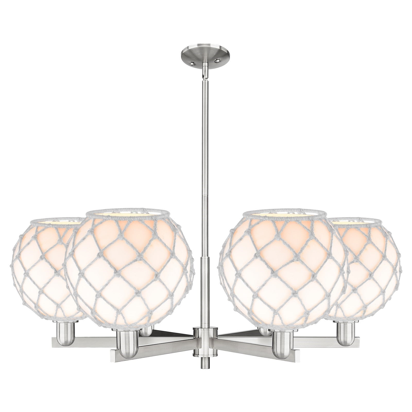 Innovations Farmhouse Rope 40in 6-Light Chandelier | Industrial Satin Nickel Steel and White Glass with Rope | Kitchen Island | Model 716-6CR-SN-G121-10RW