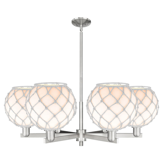 Innovations Farmhouse Rope 40in 6-Light Chandelier | Industrial Satin Nickel Steel and White Glass with Rope | Kitchen Island | Model 716-6CR-SN-G121-10RW