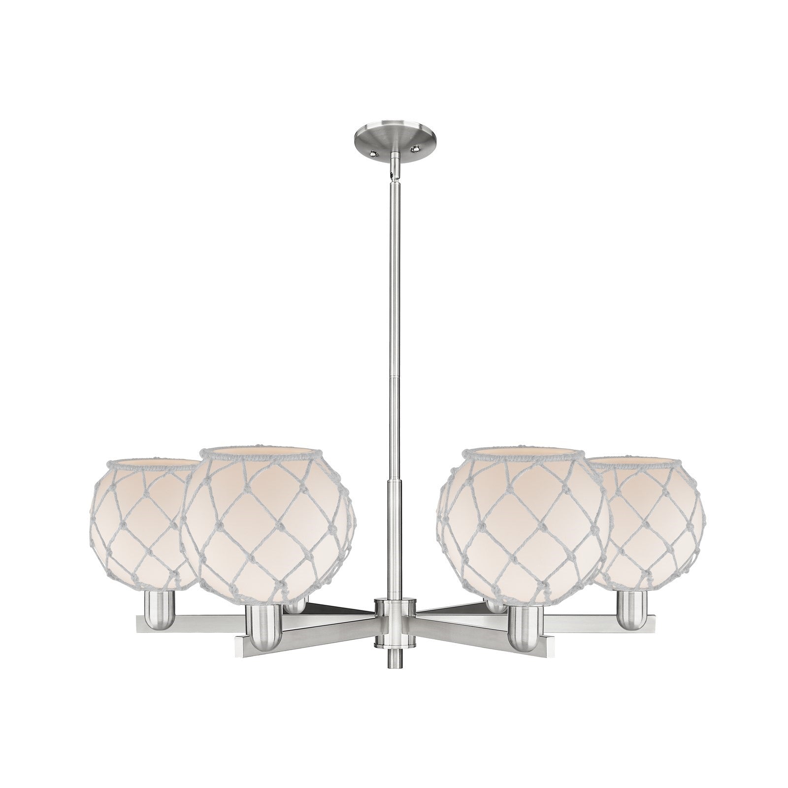 Innovations Farmhouse Rope 38in 6-Light Chandelier | Industrial Satin Nickel Steel and White Frosted Glass with Rope | Dining | Model 716-6CR-SN-G121-8RW