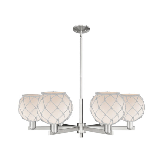 Innovations Farmhouse Rope 38in 6-Light Chandelier | Industrial Satin Nickel Steel and White Frosted Glass with Rope | Dining | Model 716-6CR-SN-G121-8RW
