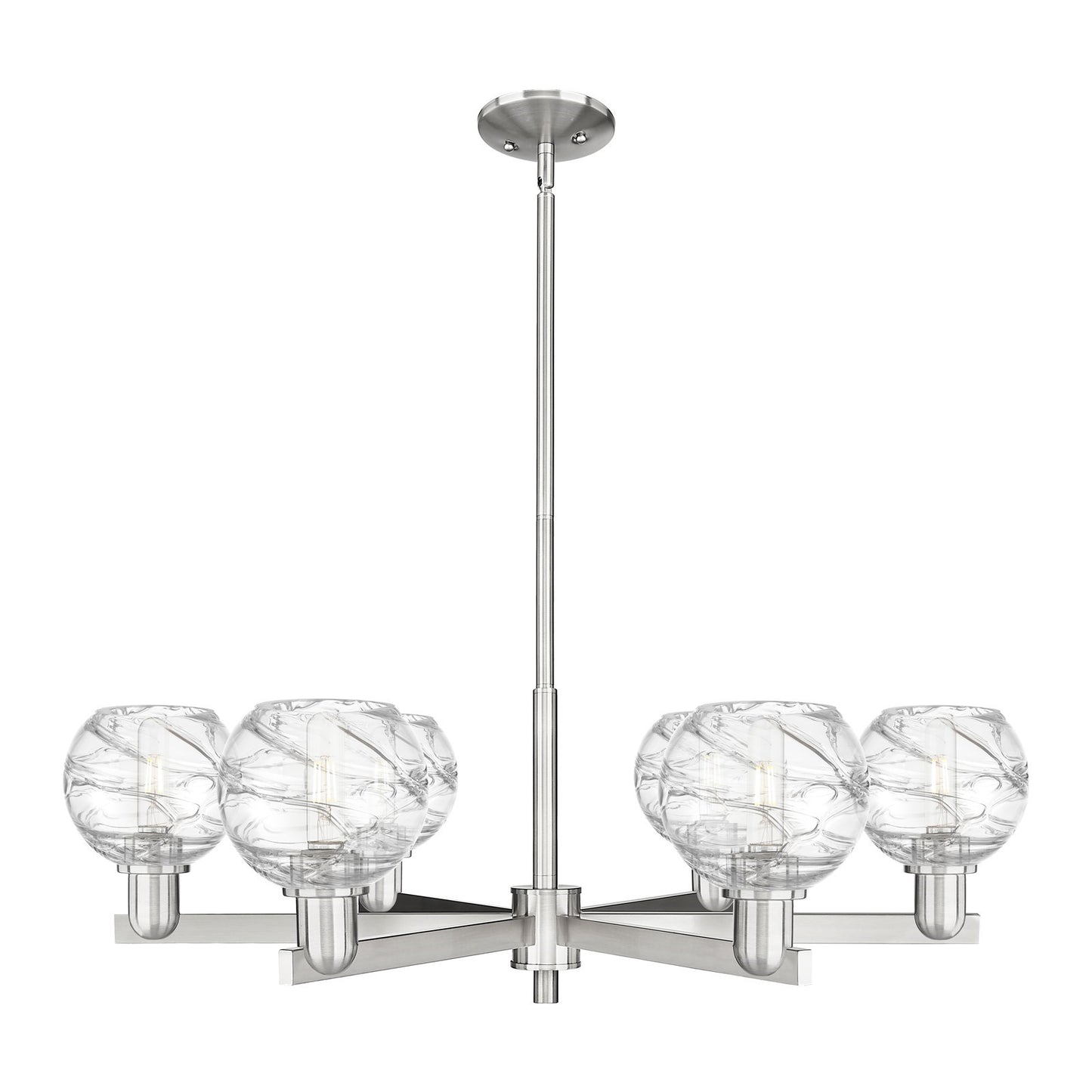 Innovations Athens Deco Swirl 35.625in 6-Light Chandelier | Industrial Satin Nickel and Clear Deco Swirl Glass | Dining Room | Model 716-6CR-SN-G1213-6CL