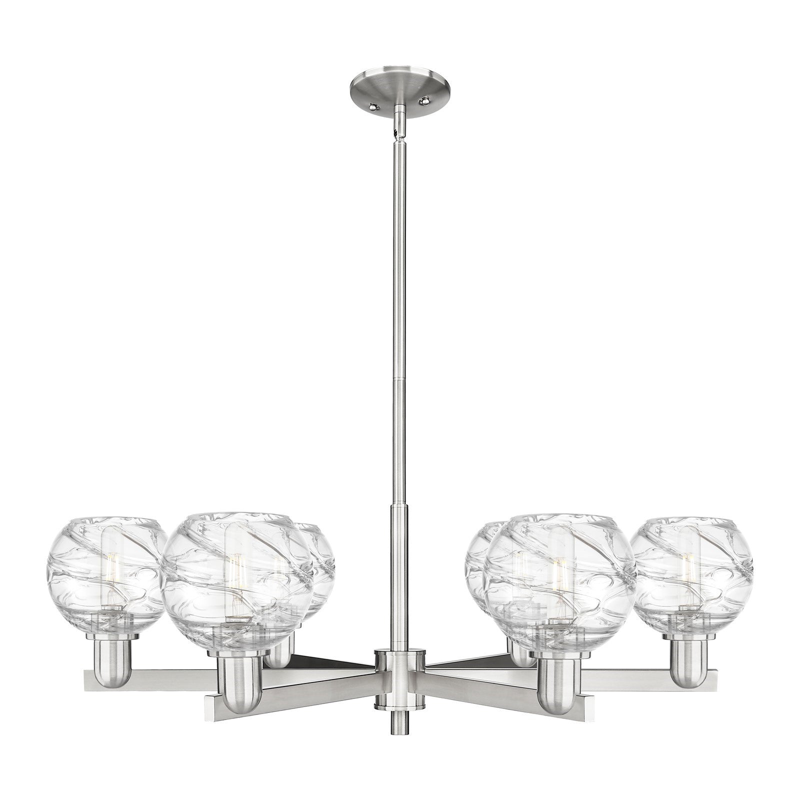 Innovations Athens Deco Swirl 35.625in 6-Light Chandelier | Industrial Satin Nickel and Clear Deco Swirl Glass | Dining Room | Model 716-6CR-SN-G1213-6CL