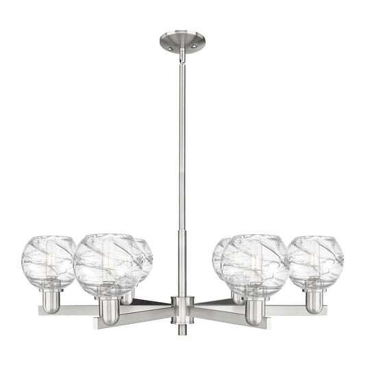 Innovations Athens Deco Swirl 35.625in 6-Light Chandelier | Industrial Satin Nickel and Clear Deco Swirl Glass | Dining Room | Model 716-6CR-SN-G1213-6CL