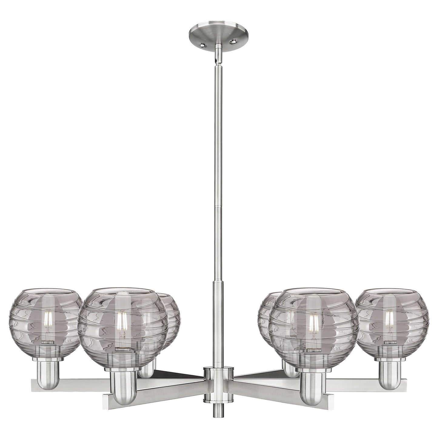 Innovations Athens Deco Swirl 36in 6-Light Chandelier | Industrial Satin Nickel and Light Smoke Glass | Dining Room & Living | Model 716-6CR-SN-G1213-6SM