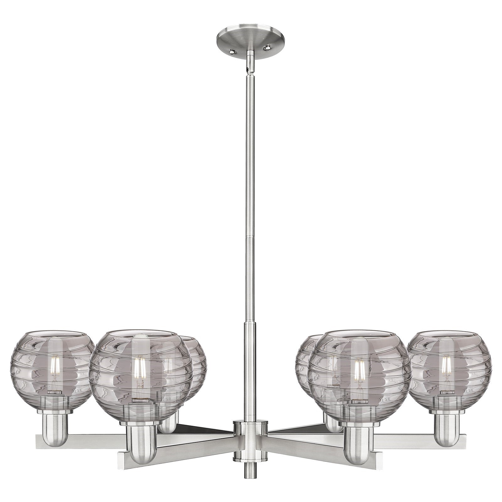 Innovations Athens Deco Swirl 36in 6-Light Chandelier | Industrial Satin Nickel and Light Smoke Glass | Dining Room & Living | Model 716-6CR-SN-G1213-6SM