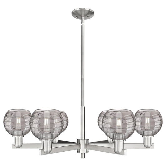 Innovations Athens Deco Swirl 36in 6-Light Chandelier | Industrial Satin Nickel and Light Smoke Glass | Dining Room & Living | Model 716-6CR-SN-G1213-6SM