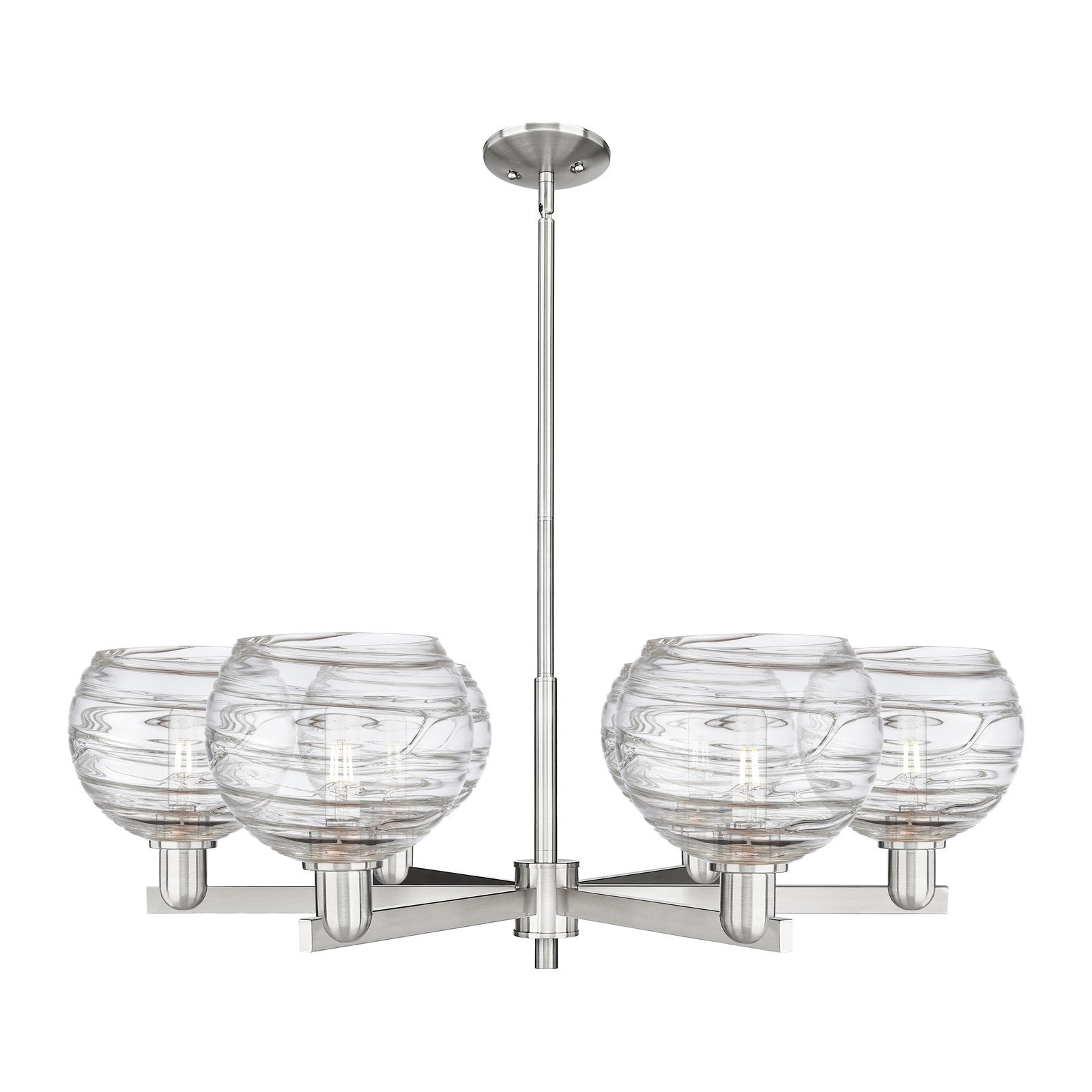Innovations Athens Deco Swirl 38in 6-Light Chandelier | Industrial Satin Nickel Steel and Clear Glass | Dining Room & Living | Model 716-6CR-SN-G1213-8CL
