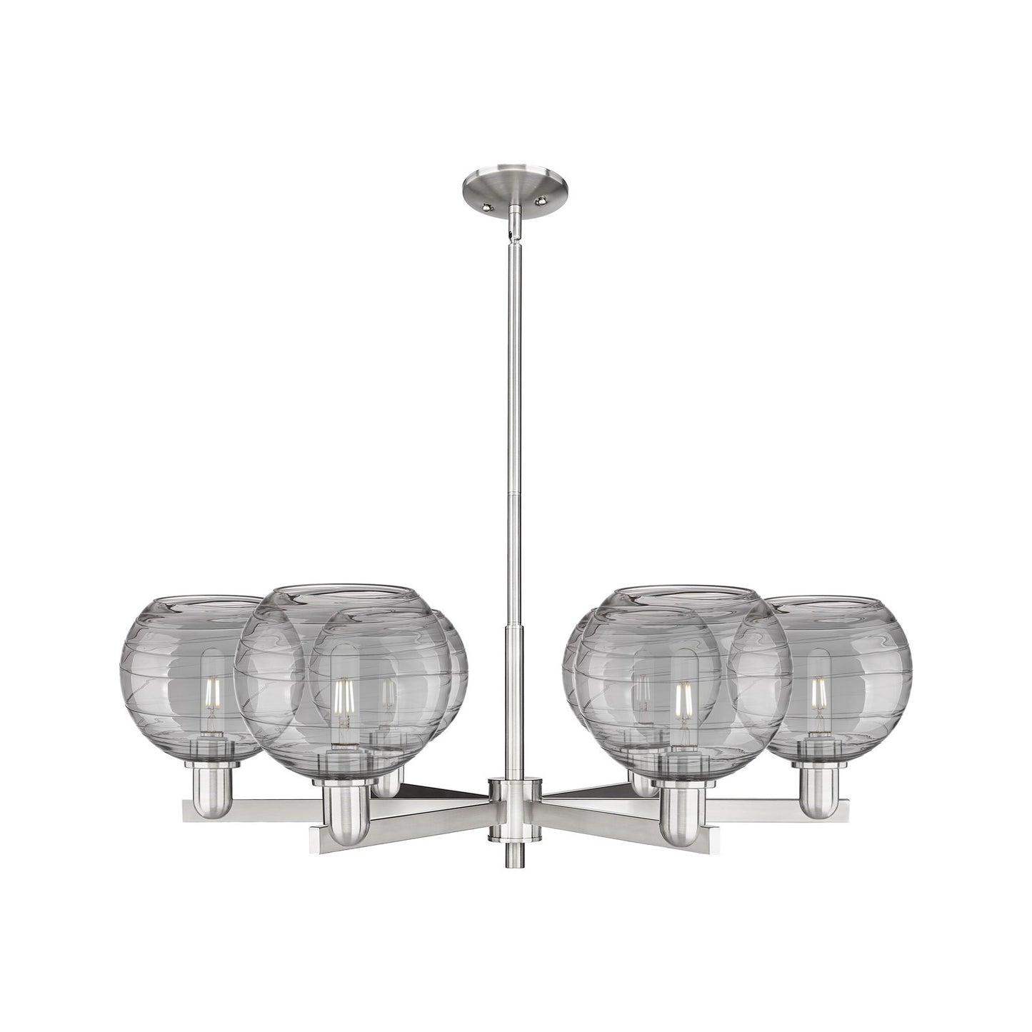 Innovations Athens Deco Swirl 38in 6-Light Chandelier | Industrial Satin Nickel and Light Smoke Glass | Dining Room & Living | Model 716-6CR-SN-G1213-8SM