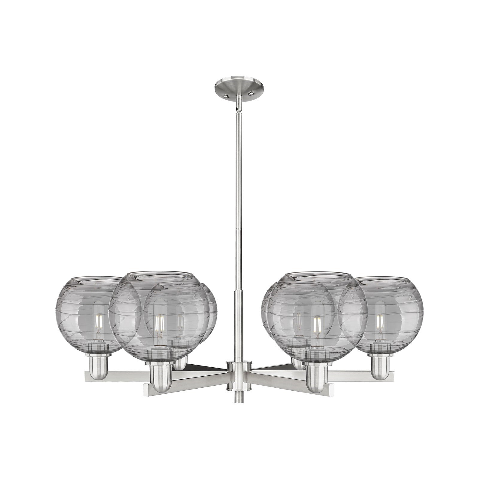 Innovations Athens Deco Swirl 38in 6-Light Chandelier | Industrial Satin Nickel and Light Smoke Glass | Dining Room & Living | Model 716-6CR-SN-G1213-8SM