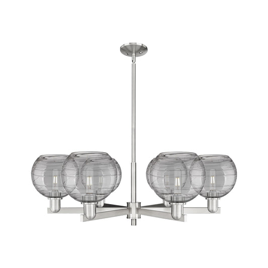Innovations Athens Deco Swirl 38in 6-Light Chandelier | Industrial Satin Nickel and Light Smoke Glass | Dining Room & Living | Model 716-6CR-SN-G1213-8SM