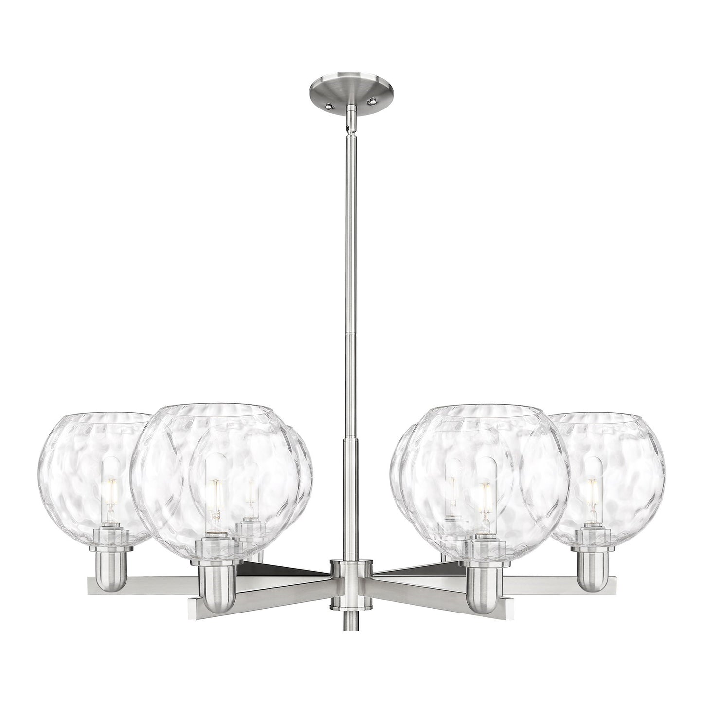Innovations Athens 38in 6-Light Chandelier | Industrial Satin Nickel Steel and Clear Water Glass | Kitchen Island & Dining Room | Model 716-6CR-SN-G1215-8