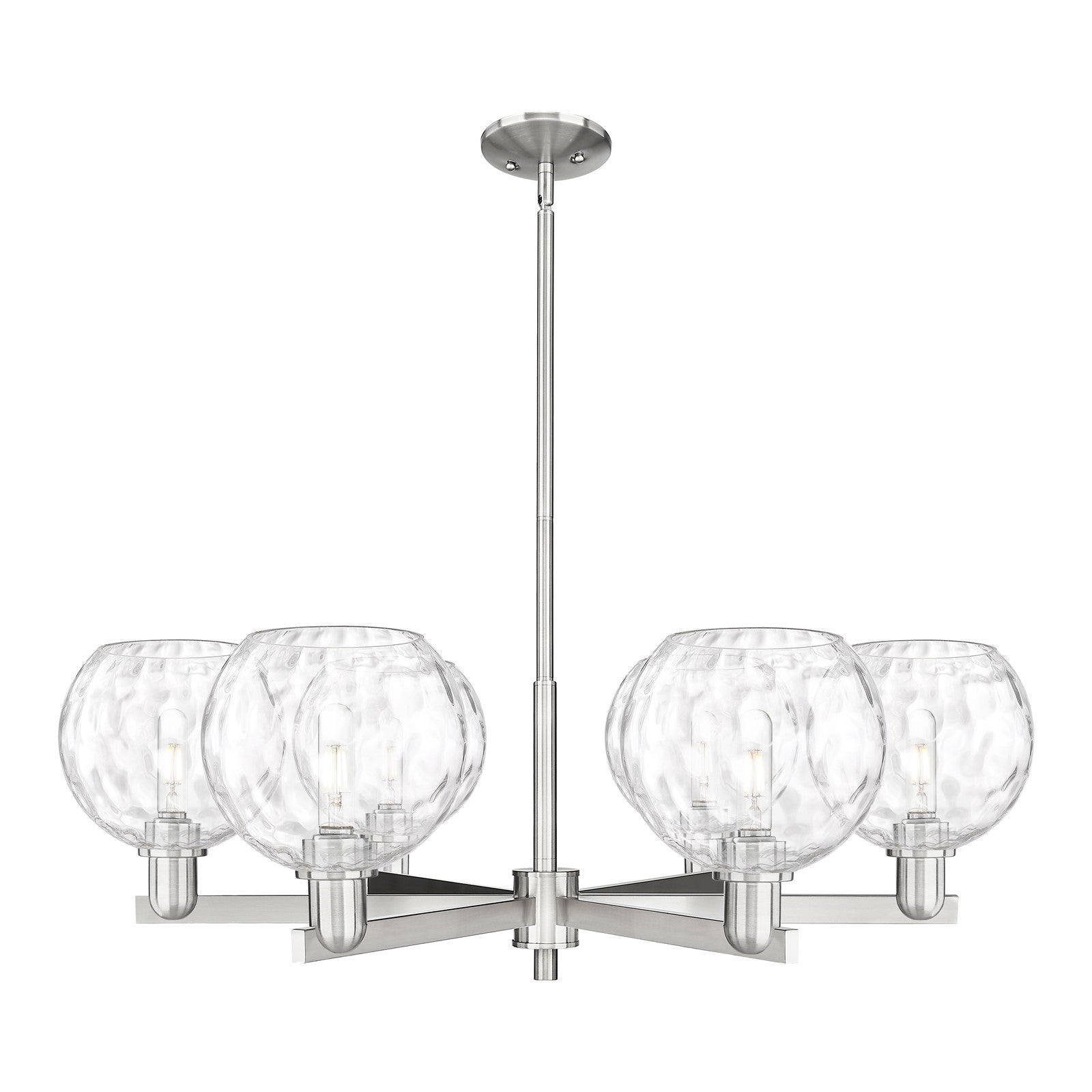 Innovations Athens 38in 6-Light Chandelier | Industrial Satin Nickel Steel and Clear Water Glass | Kitchen Island & Dining Room | Model 716-6CR-SN-G1215-8