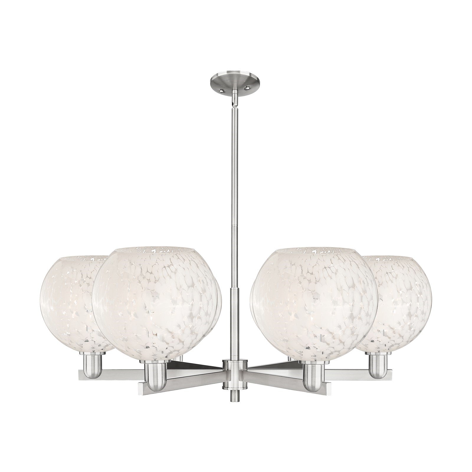 Innovations Lighting Arcadia 40in 6-Light Chandelier | Industrial Satin Nickel Steel and White Mouchette Glass | Dining Room | Model 716-6CR-SN-G1216-10WM
