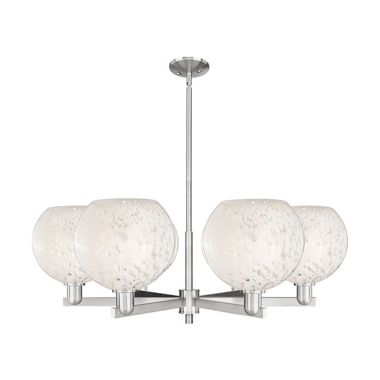 Innovations Lighting Arcadia 40in 6-Light Chandelier | Industrial Satin Nickel Steel and White Mouchette Glass | Dining Room | Model 716-6CR-SN-G1216-10WM