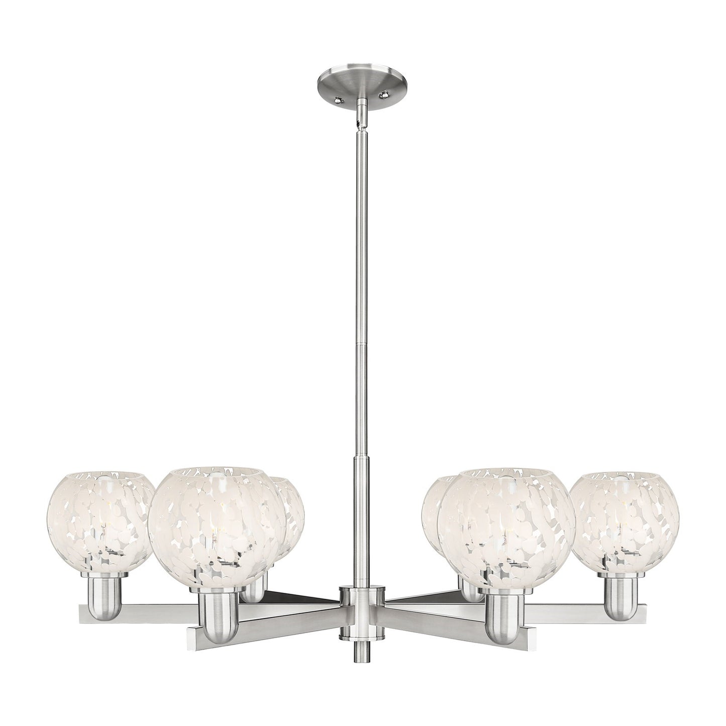 Innovations Lighting White Mouchette 36in 6-Light Chandelier | Industrial Satin Nickel and White Mouchette Glass | Dining | Model 716-6CR-SN-G1216-6WM
