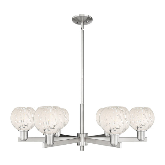 Innovations Lighting White Mouchette 36in 6-Light Chandelier | Industrial Satin Nickel and White Mouchette Glass | Dining | Model 716-6CR-SN-G1216-6WM