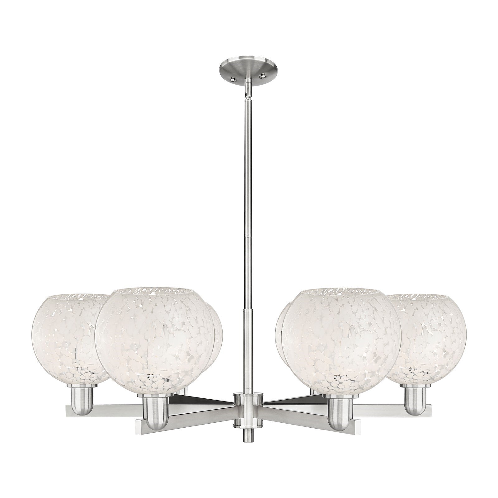 Innovations Lighting White Mouchette 38in 6-Light Chandelier | Industrial Satin Nickel Steel and White Glass | Kitchen Island | Model 716-6CR-SN-G1216-8WM