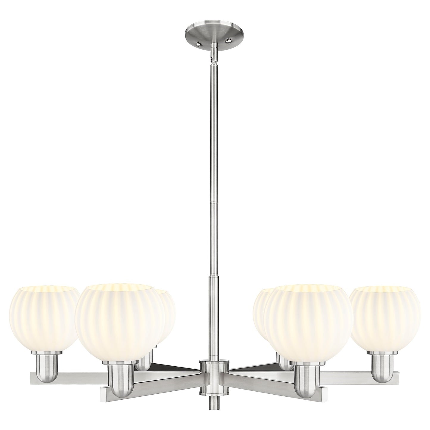 Innovations Lighting White Venetian 36in 6-Light Chandelier | Industrial Satin Nickel and White Venetian Glass | Living Room | Model 716-6CR-SN-G1217-6WV