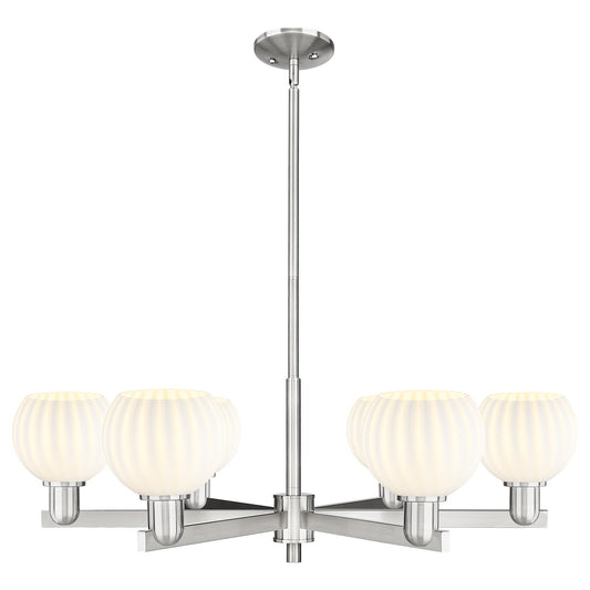 Innovations Lighting White Venetian 36in 6-Light Chandelier | Industrial Satin Nickel and White Venetian Glass | Living Room | Model 716-6CR-SN-G1217-6WV