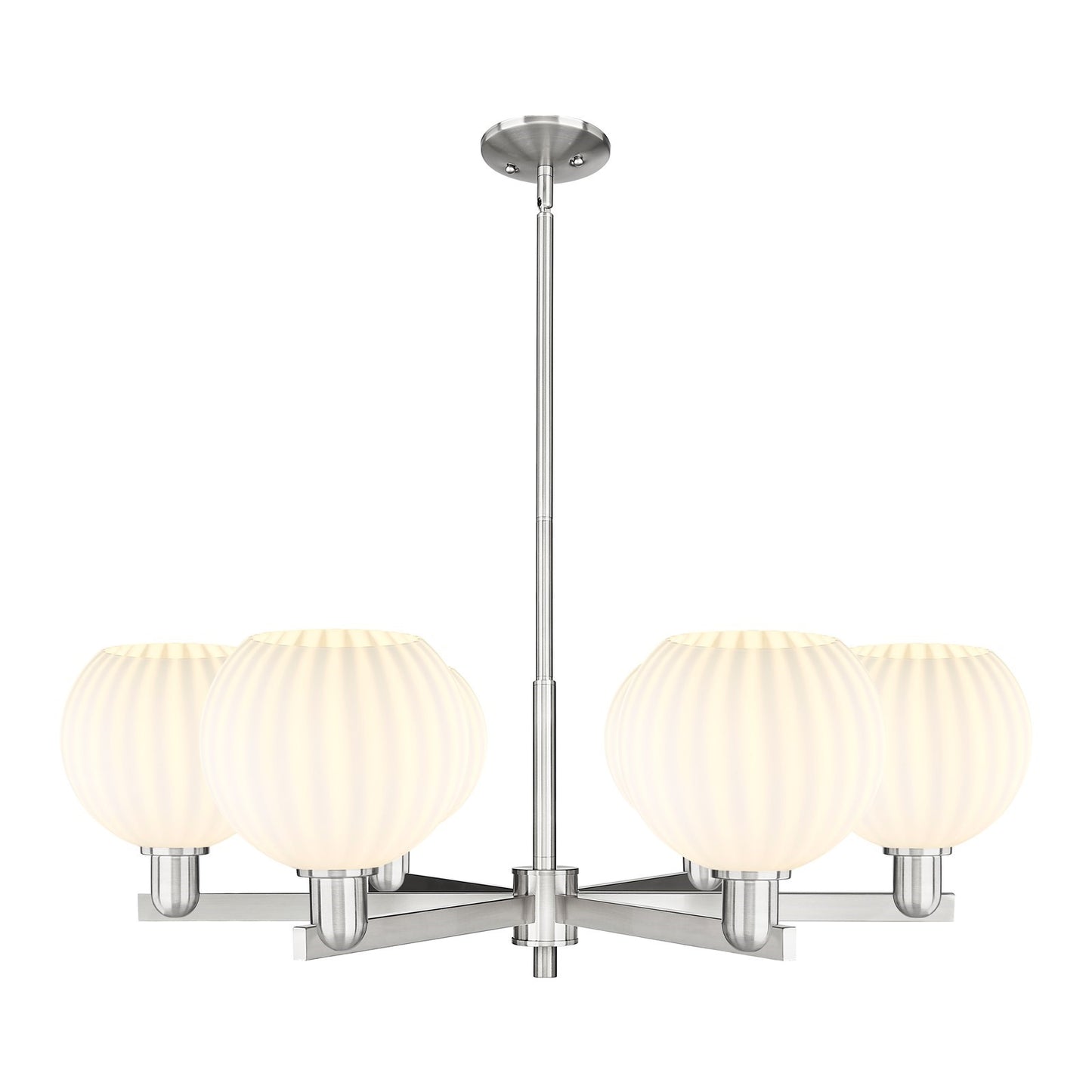 Innovations Lighting White Venetian 6-Light 38in Chandelier | Industrial Satin Nickel and White Venetian Glass | Living Room | Model 716-6CR-SN-G1217-8WV