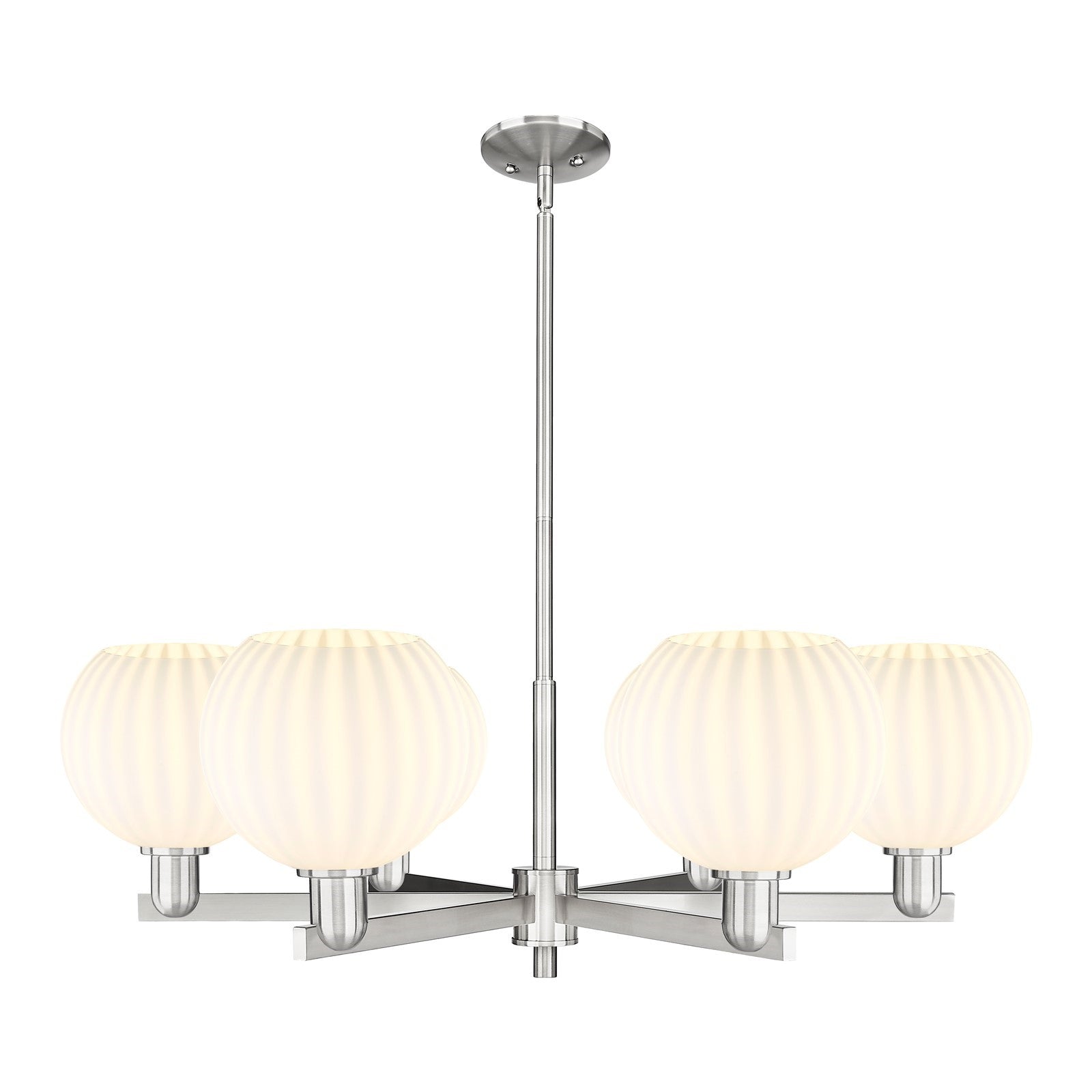 Innovations Lighting White Venetian 6-Light 38in Chandelier | Industrial Satin Nickel and White Venetian Glass | Living Room | Model 716-6CR-SN-G1217-8WV