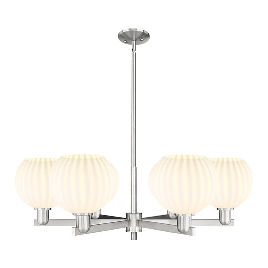 Innovations Lighting White Venetian 6-Light 38in Chandelier | Industrial Satin Nickel and White Venetian Glass | Living Room | Model 716-6CR-SN-G1217-8WV