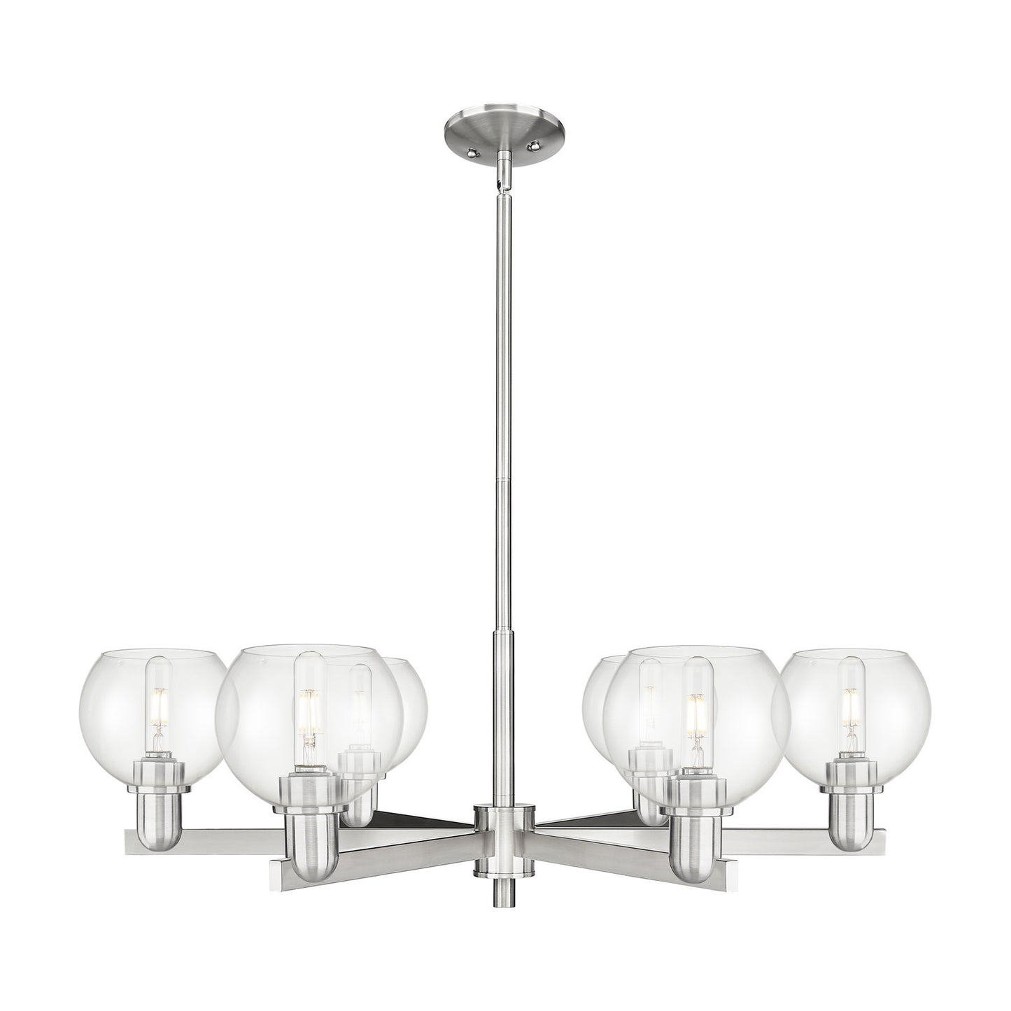 Innovations Athens 36in 6-Light Chandelier | Industrial Satin Nickel Steel and Clear Glass | Kitchen Island & Dining Room | Model 716-6CR-SN-G122-6
