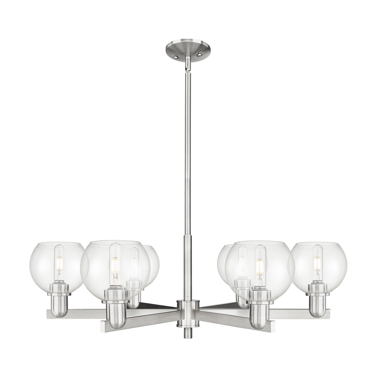 Innovations Athens 36in 6-Light Chandelier | Industrial Satin Nickel Steel and Clear Glass | Kitchen Island & Dining Room | Model 716-6CR-SN-G122-6
