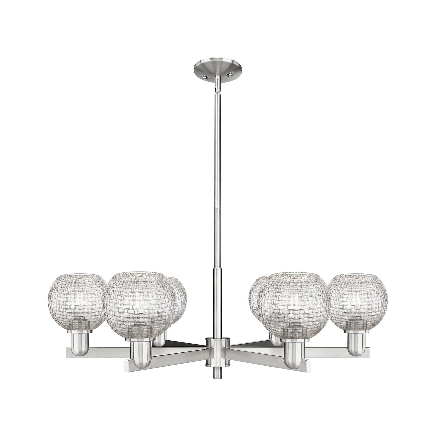 Innovations Athens 36in 6-Light Chandelier | Industrial Satin Nickel Steel and Clear Basket Weave Glass | Dining Room & | Model 716-6CR-SN-G122C-6CL