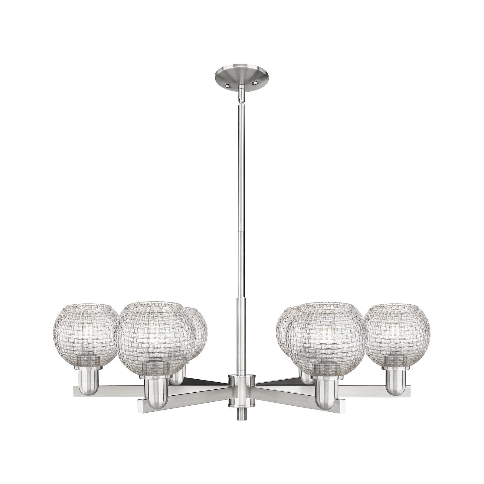 Innovations Athens 36in 6-Light Chandelier | Industrial Satin Nickel Steel and Clear Basket Weave Glass | Dining Room & | Model 716-6CR-SN-G122C-6CL