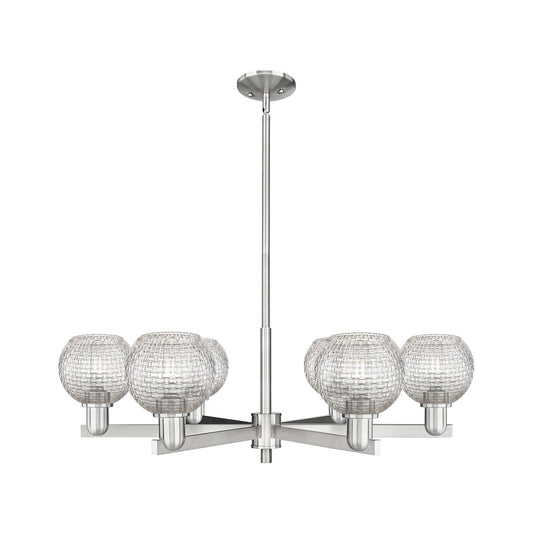 Innovations Athens 36in 6-Light Chandelier | Industrial Satin Nickel Steel and Clear Basket Weave Glass | Dining Room & | Model 716-6CR-SN-G122C-6CL