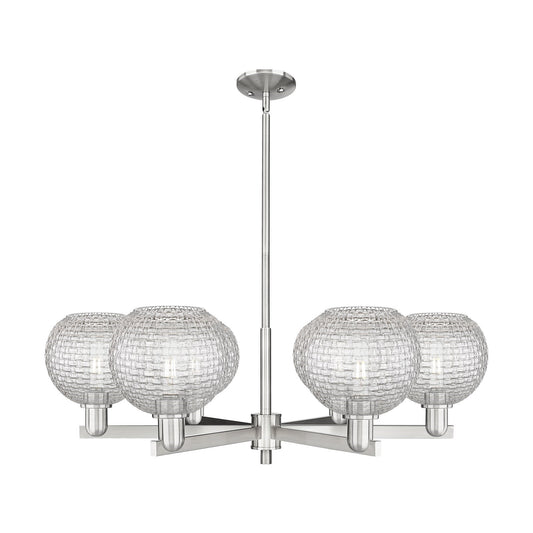 Innovations Athens 38in 6-Light Chandelier | Industrial Satin Nickel Steel and Clear Basket Weave Glass | Dining Room & | Model 716-6CR-SN-G122C-8CL