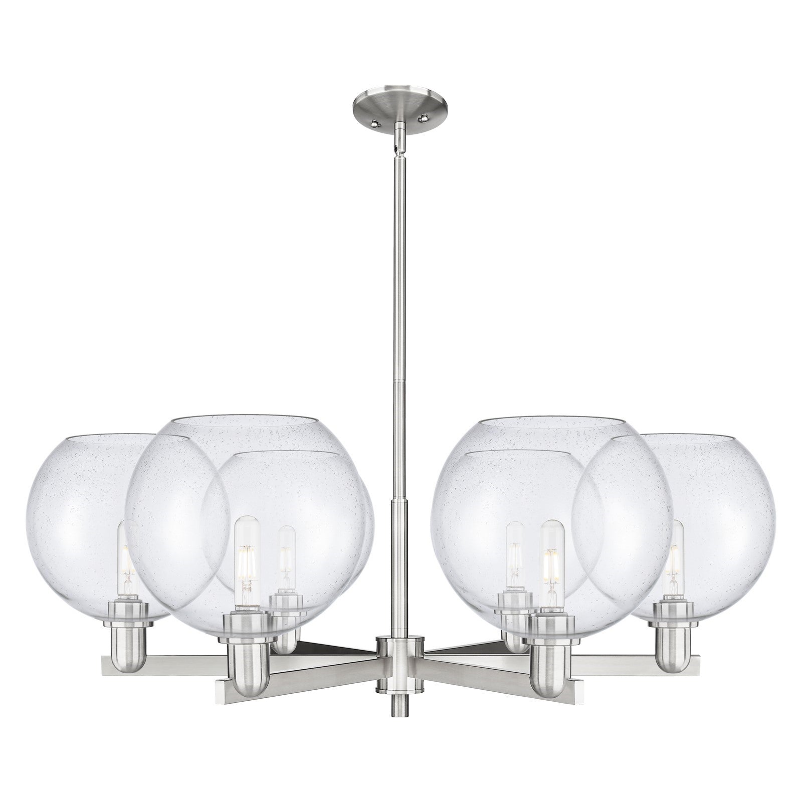 Innovations Athens 40in 6-Light Chandelier | Industrial Satin Nickel Steel and Seedy Glass | Dining Room & Living Room | Model 716-6CR-SN-G124-10