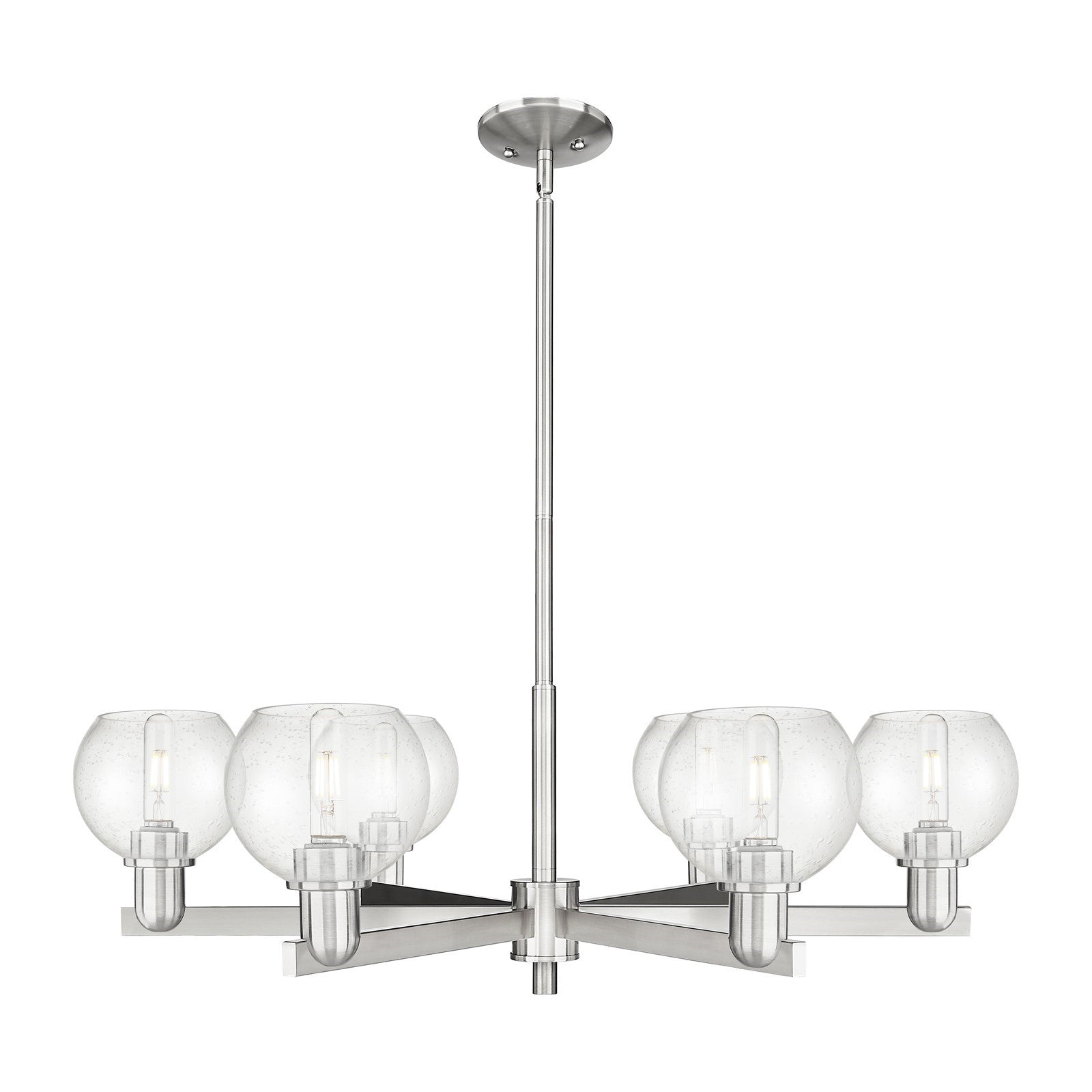 Innovations Athens 36in 6-Light Chandelier | Industrial Satin Nickel and Seedy Glass | Dining Room & Living Room | Model 716-6CR-SN-G124-6