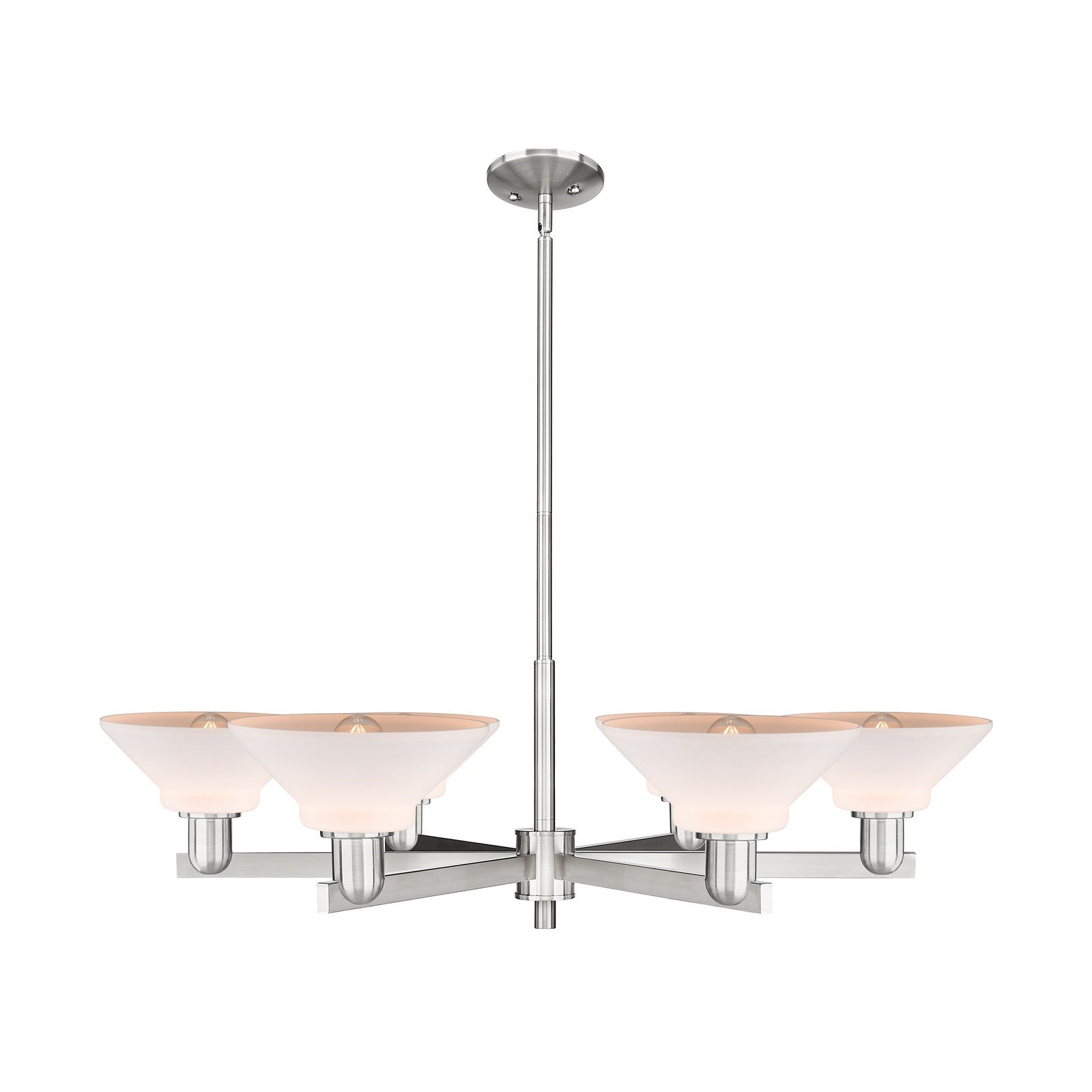 Innovations Orwell 38in 6-Light Chandelier | Industrial Satin Nickel Steel and Matte White Glass | Dining Room & Living Room | Model 716-6CR-SN-G131
