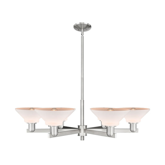 Innovations Orwell 38in 6-Light Chandelier | Industrial Satin Nickel Steel and Matte White Glass | Dining Room & Living Room | Model 716-6CR-SN-G131
