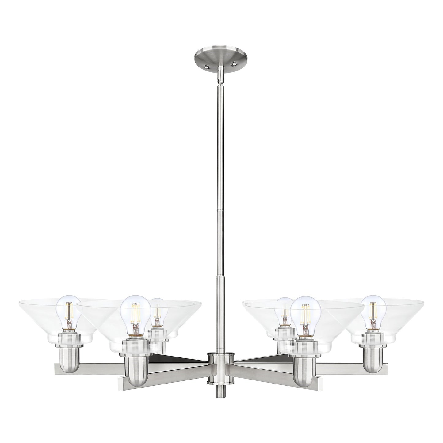 Innovations Orwell 38in 6-Light Chandelier | Industrial Satin Nickel and Clear Glass | Dining Room & Living Room | 38 x 38 x 9 in | Model 716-6CR-SN-G132