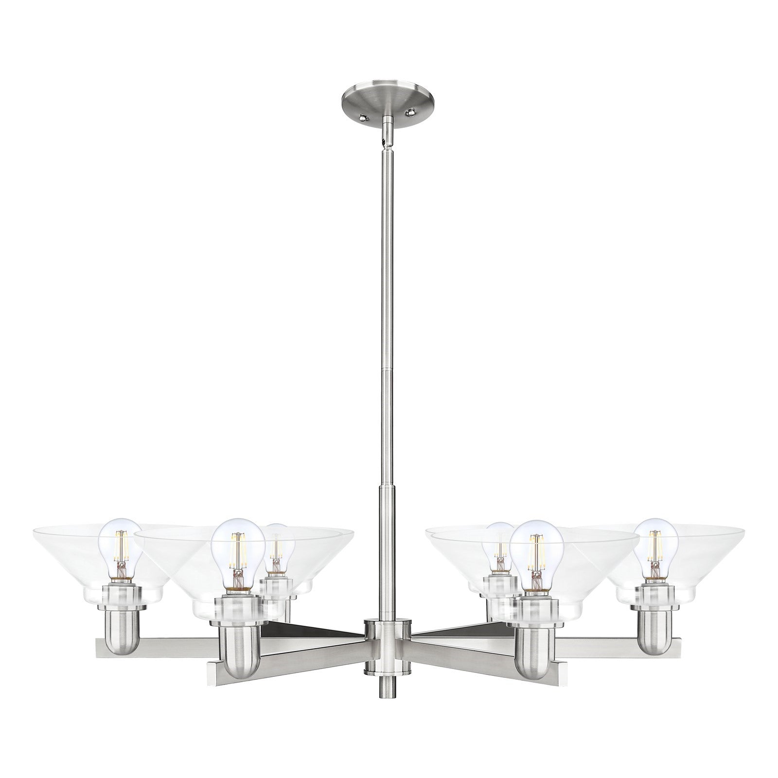 Innovations Orwell 38in 6-Light Chandelier | Industrial Satin Nickel and Clear Glass | Dining Room & Living Room | 38 x 38 x 9 in | Model 716-6CR-SN-G132