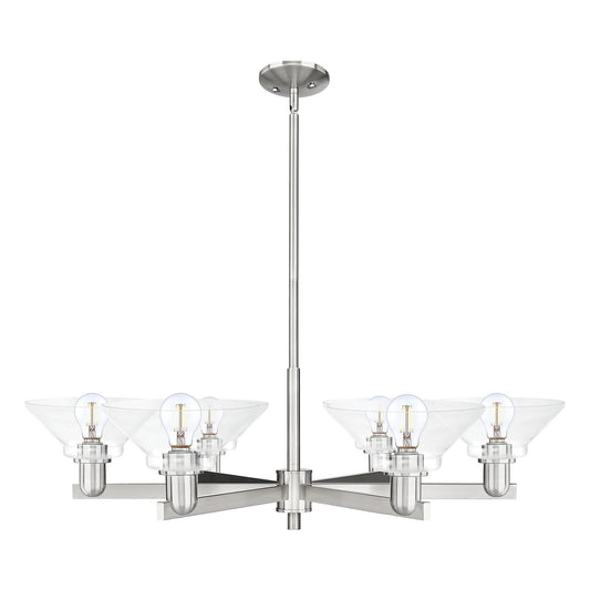 Innovations Orwell 38in 6-Light Chandelier | Industrial Satin Nickel and Clear Glass | Dining Room & Living Room | 38 x 38 x 9 in | Model 716-6CR-SN-G132