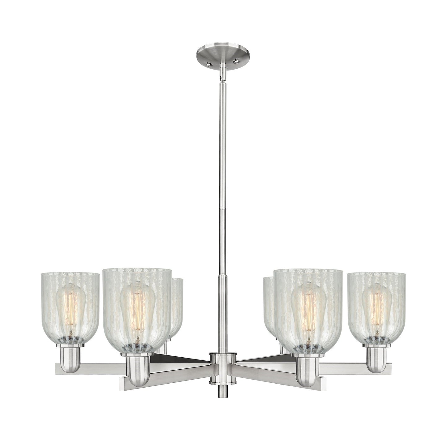 Innovations Caledonia 35in 6-Light Chandelier | Industrial Satin Nickel and Mouchette Glass | Dining Room & Living Room | Model 716-6CR-SN-G2511