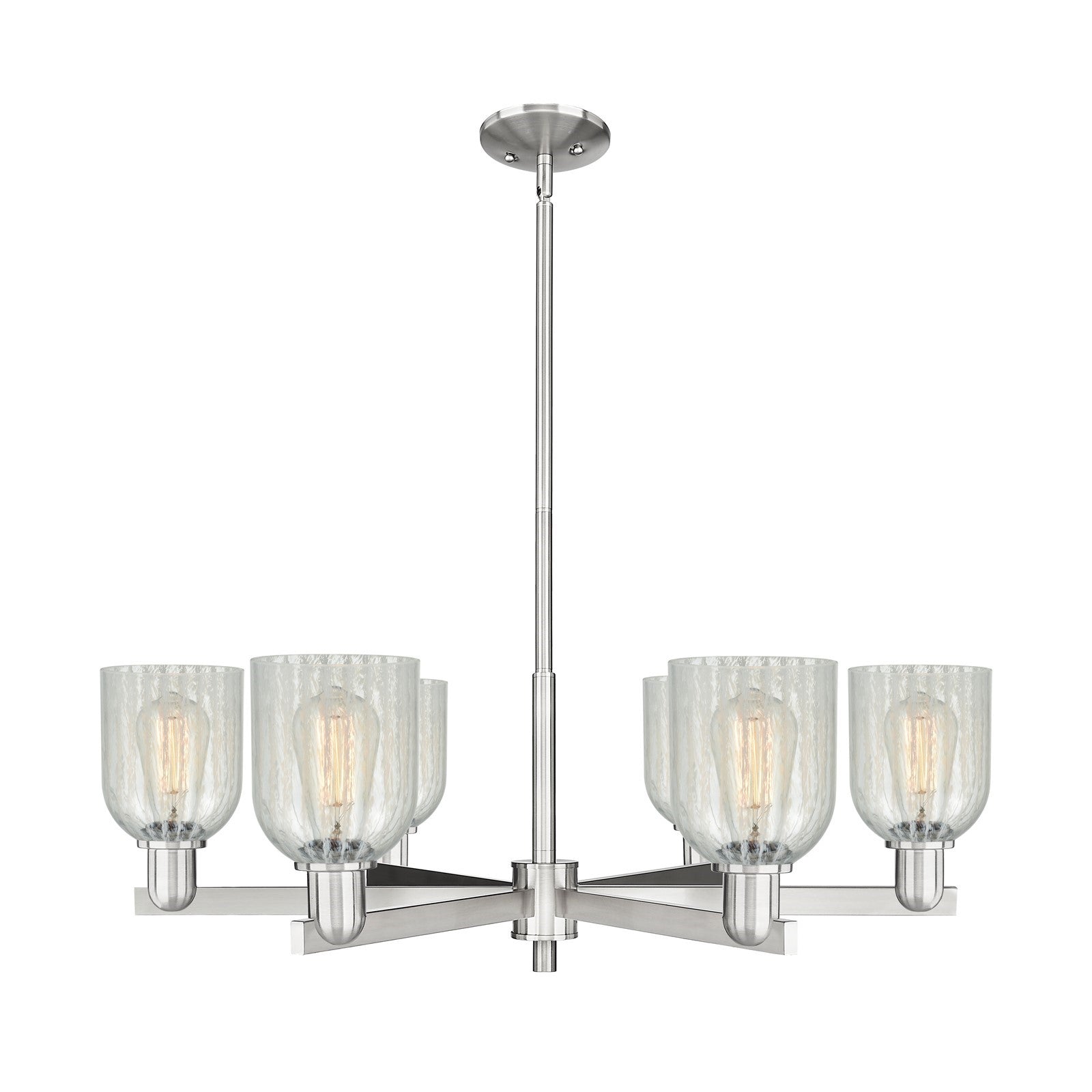 Innovations Caledonia 35in 6-Light Chandelier | Industrial Satin Nickel and Mouchette Glass | Dining Room & Living Room | Model 716-6CR-SN-G2511