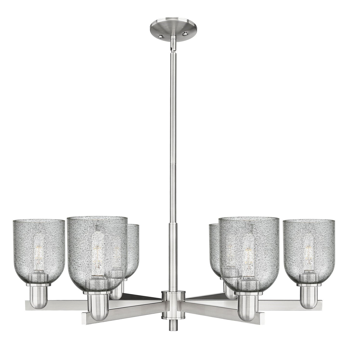 Innovations Caledonia 35in 6-Light Chandelier | Industrial Satin Nickel and Charcoal Glass | Kitchen Island & Dining Room | Model 716-6CR-SN-G257