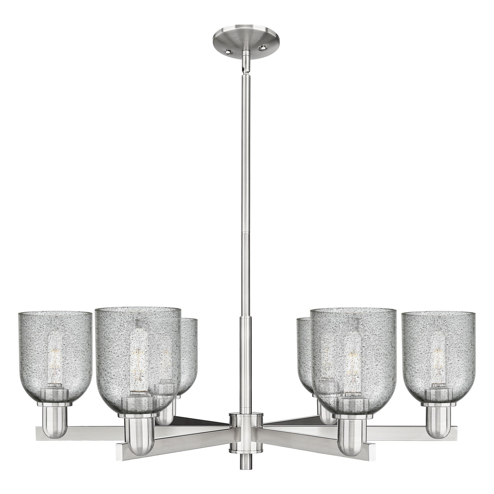 Innovations Caledonia 35in 6-Light Chandelier | Industrial Satin Nickel and Charcoal Glass | Kitchen Island & Dining Room | Model 716-6CR-SN-G257