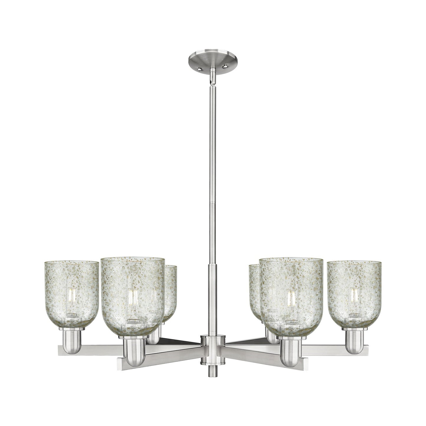 Innovations Lighting Caledonia 35in 6-Light Chandelier | Industrial Satin Nickel Steel and Mica Glass | Dining Room & Living Room | Model 716-6CR-SN-G259