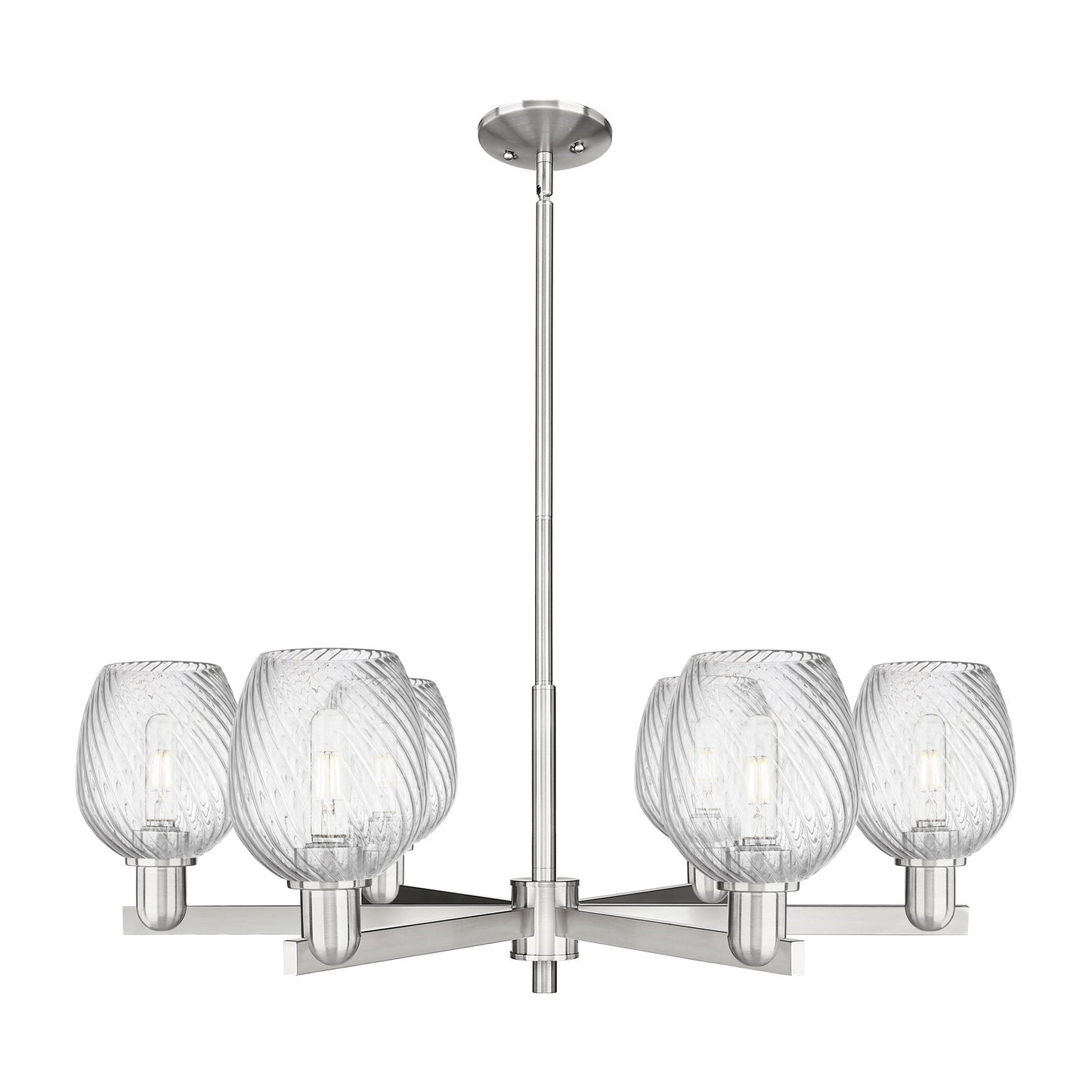 Innovations Salina 35.5in 6-Light Chandelier | Industrial Satin Nickel and Clear Spiral Fluted Glass | Dining Room & Living Room | Model 716-6CR-SN-G292