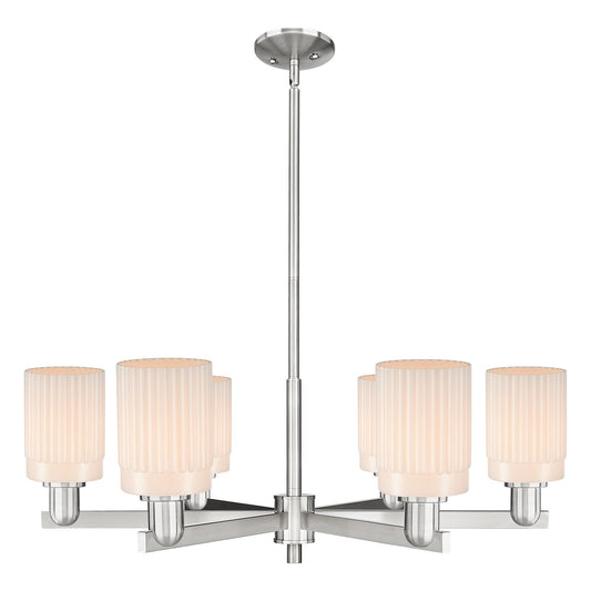 Innovations Hadley 34in 6-Light Chandelier | Industrial Satin Nickel and Matte White Glass | Dining Room & Living Room | Model 716-6CR-SN-G341