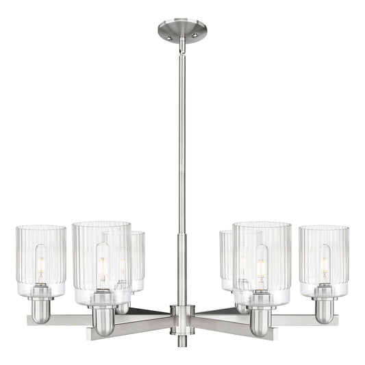 Innovations Hadley 34in 6-Light Chandelier | Industrial Satin Nickel and Clear Ribbed Glass | Dining Room & Living Room | Model 716-6CR-SN-G342