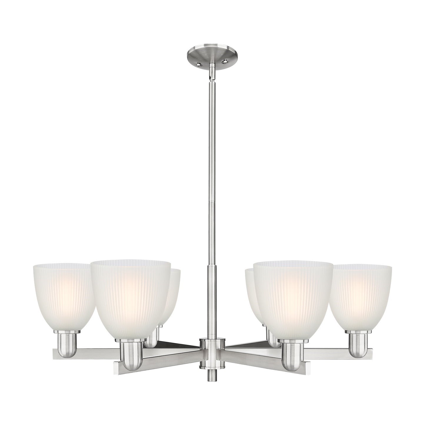 Innovations Castile 36in 6-Light Chandelier | Industrial Satin Nickel and White Glass | Dining Room & Living Room | Model 716-6CR-SN-G381