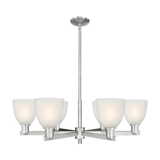 Innovations Castile 36in 6-Light Chandelier | Industrial Satin Nickel and White Glass | Dining Room & Living Room | Model 716-6CR-SN-G381